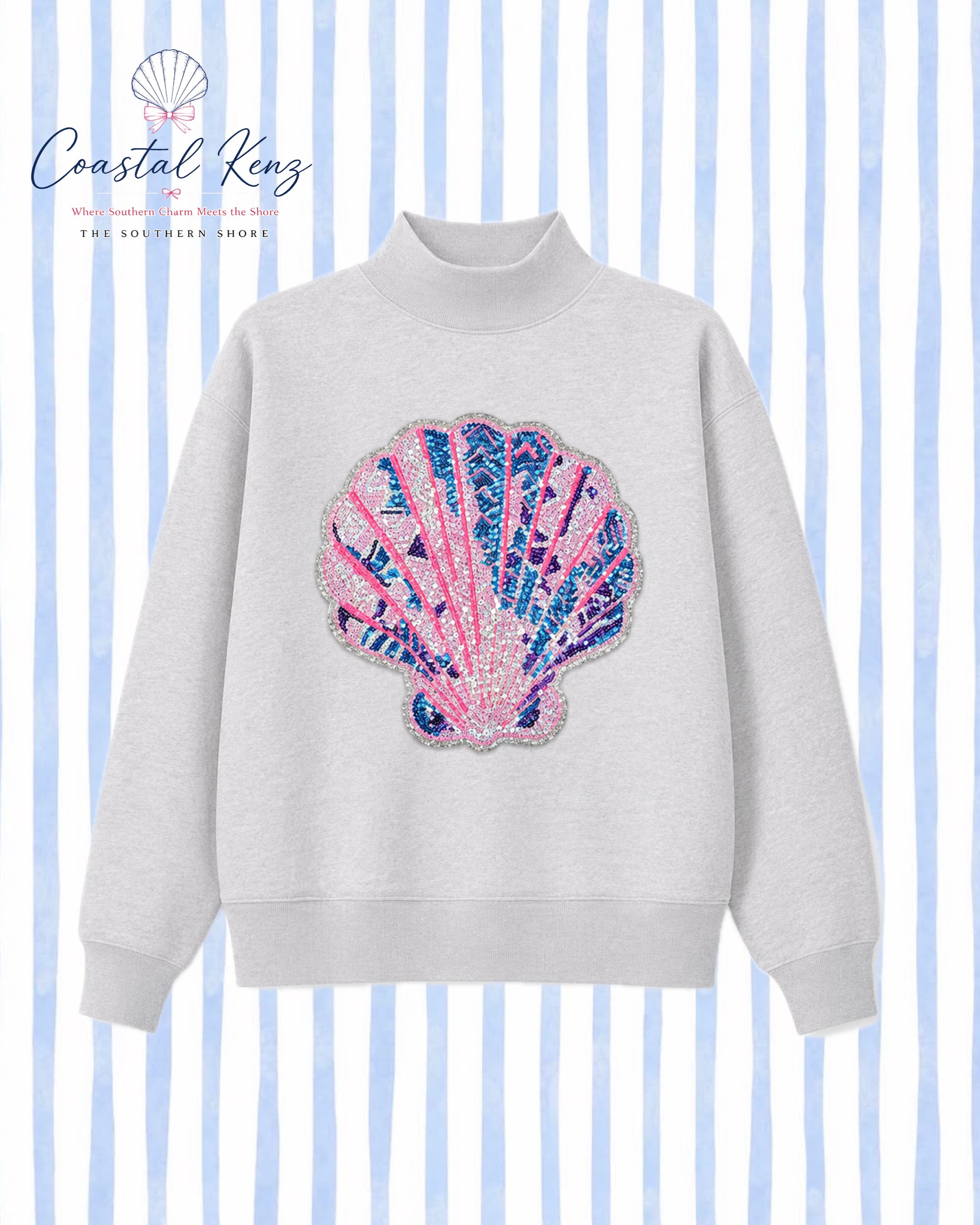 PRE-ORDER: Sequin Seashell Mock Neck Sweatshirt
