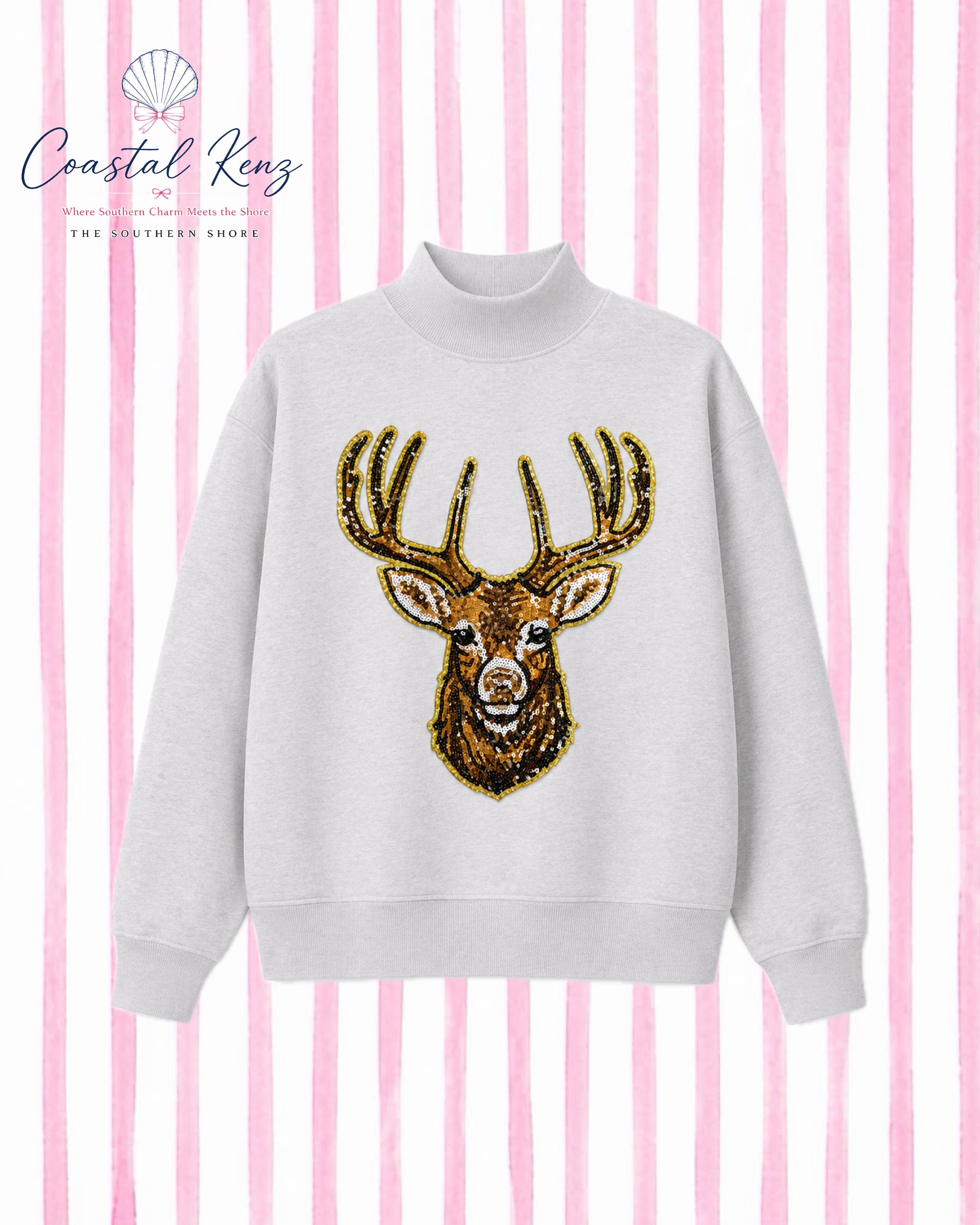 PRE-ORDER: Sequin Buck Mock Neck Sweatshirt