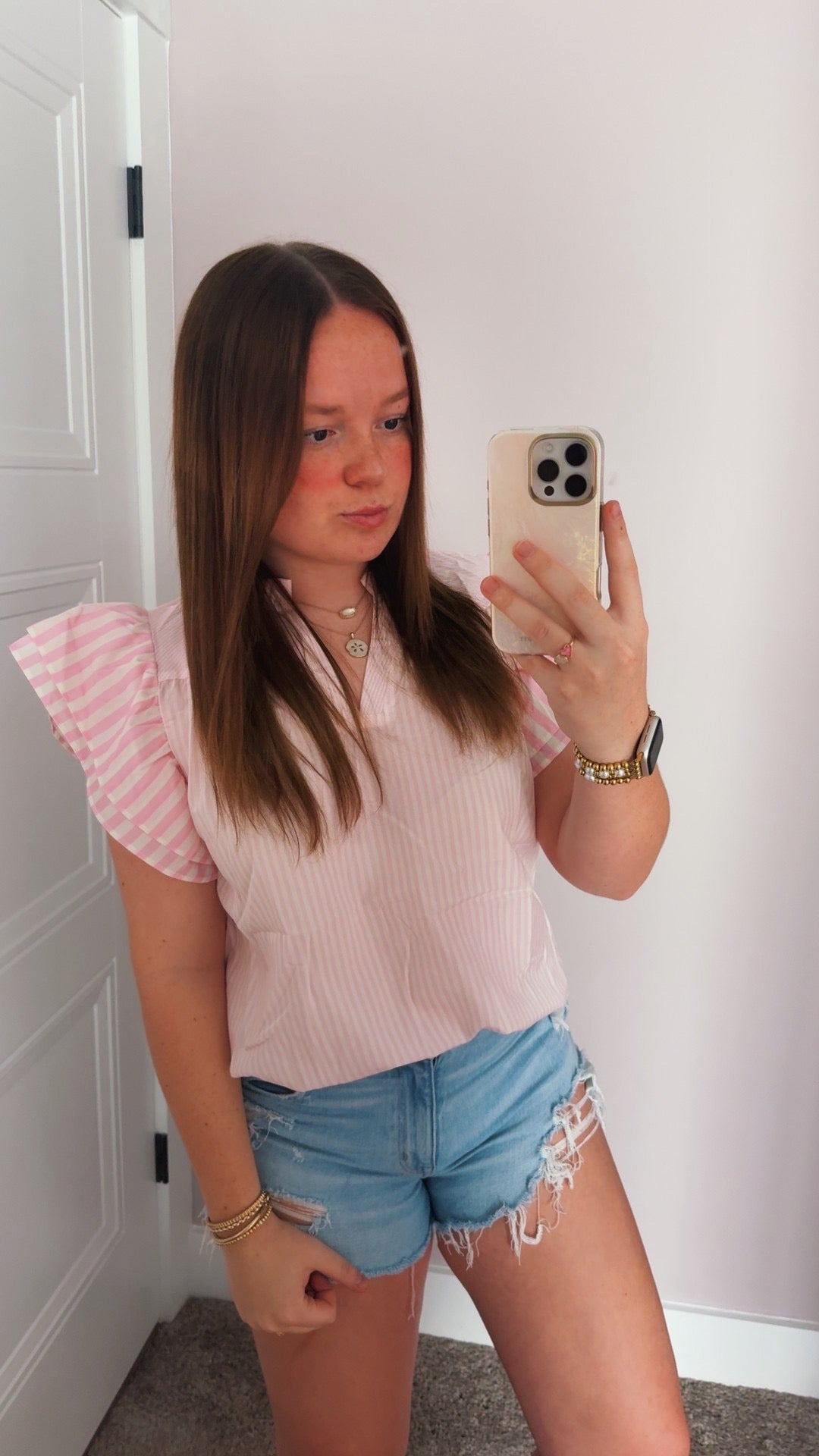 PRE-ORDER Striped V-Neck Flutter Sleeve Blouse