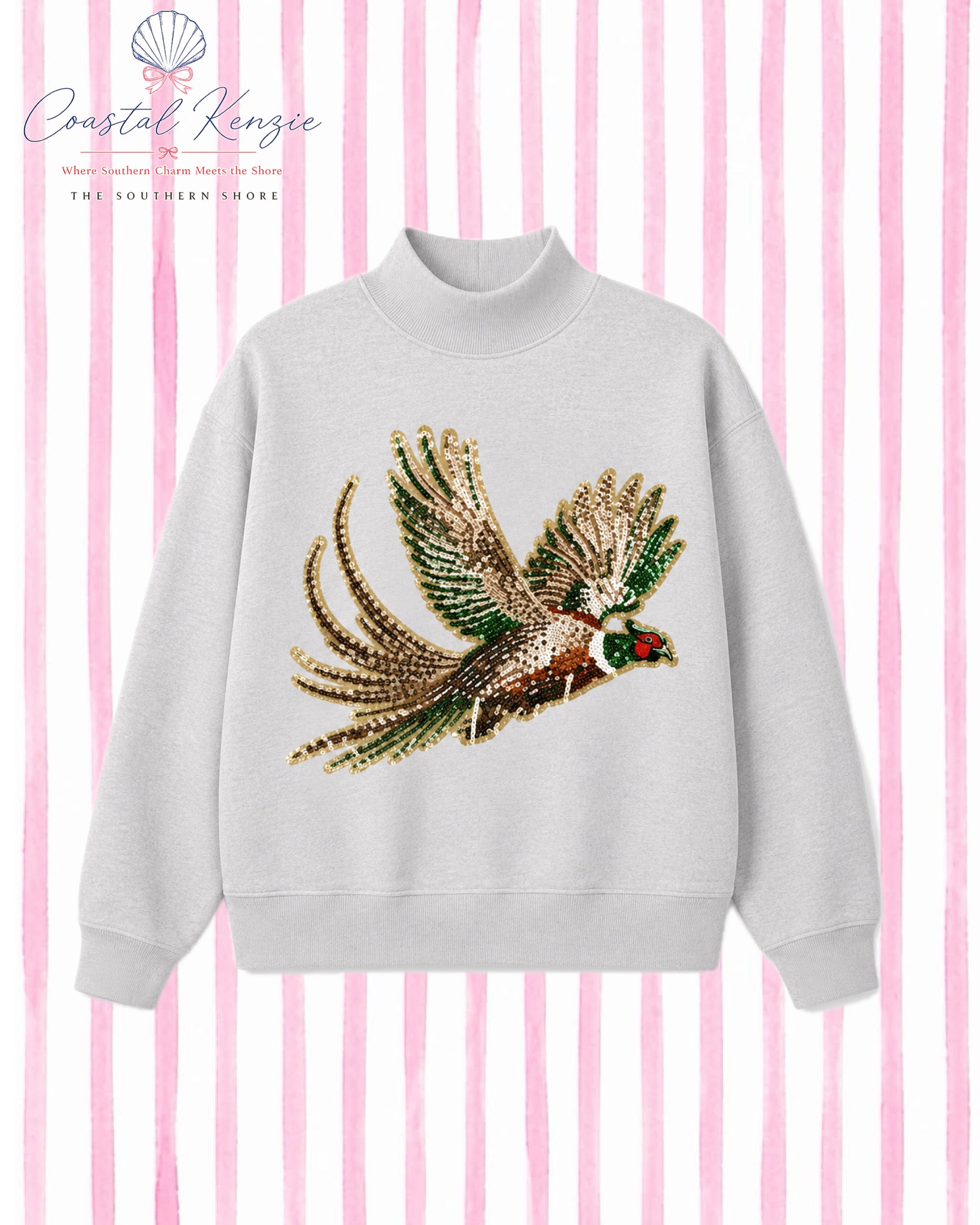 PRE-ORDER: Pheasant sequin Mock Neck Sweatshirt