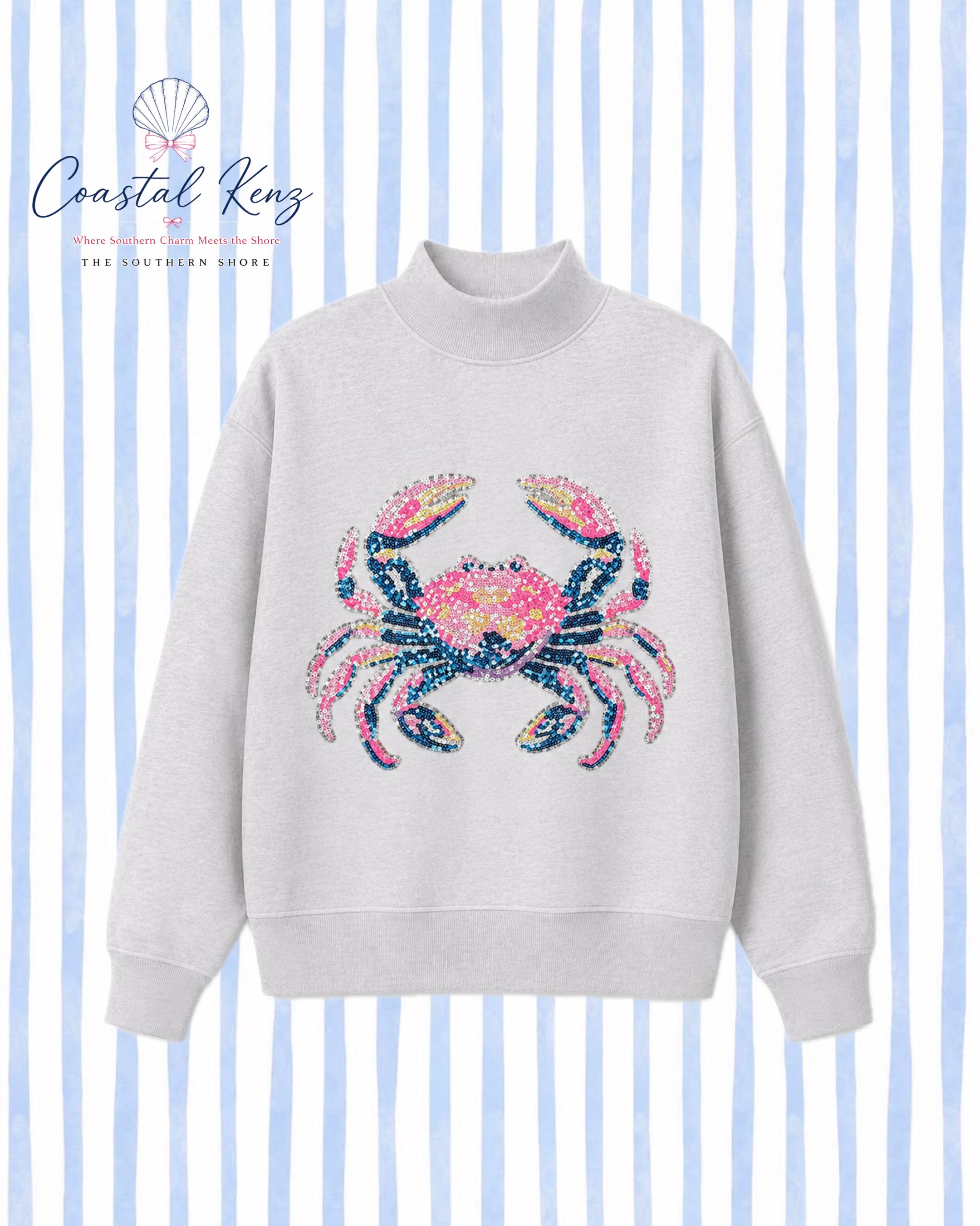 PRE-ORDER: Southern Shore Sequin Crab Mock Neck Sweatshirt